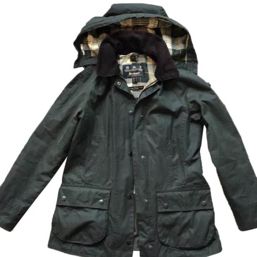 Barbour Beadnell Waxed Jacket and Hood Sage Green Size USA4/UK8